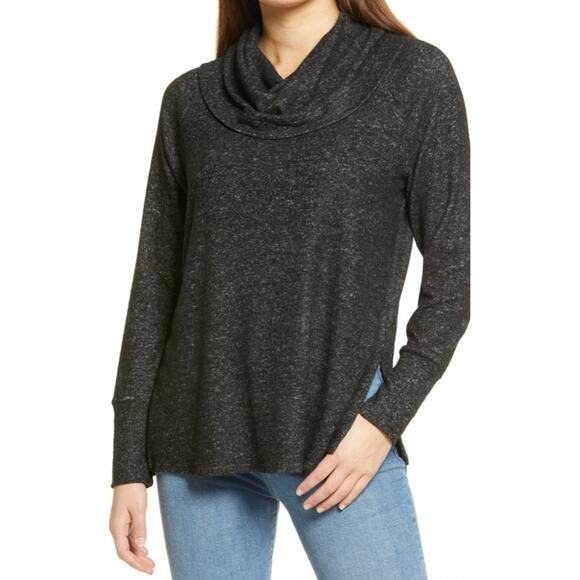 NWT BB Dakota Size S Grey Brushed Knit Sweater Draped Cowl Top Neutral Lounge - Picture 1 of 12